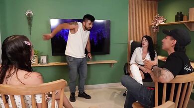 MILF teacher crushes two hung college guys with her perfect tits lesson