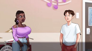 Music teacher twerks on dick while big boobs bounce during summer saga cumshots everywhere