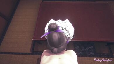 Shinobu's sloppy table blowjob leaves her dripping with demon slayer creampie