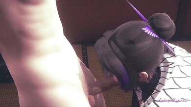 Shinobu's sloppy table blowjob leaves her dripping with demon slayer creampie