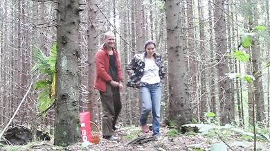 Teen brunette destroyed by ravenous public forest sex rut