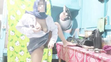Hijab schoolgirl masturbates till her wet panties drip raw indonesia teen cum