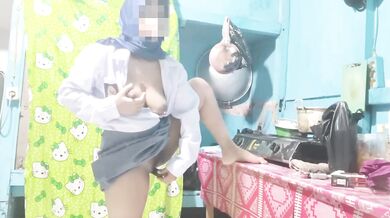 Hijab schoolgirl masturbates till her wet panties drip raw indonesia teen cum