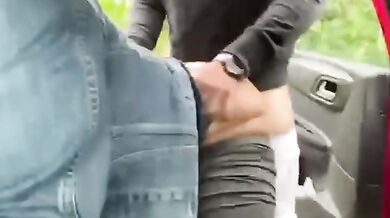 Risky public fuck with french amateur wifey raw doggystyle in car