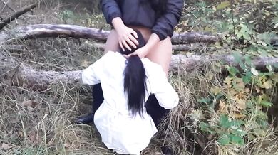 Lesbian doctor fucked hard in public while Russian moans fill the forest