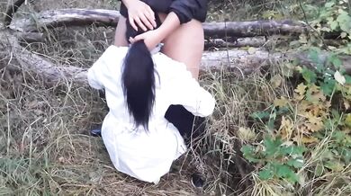 Lesbian doctor fucked hard in public while Russian moans fill the forest
