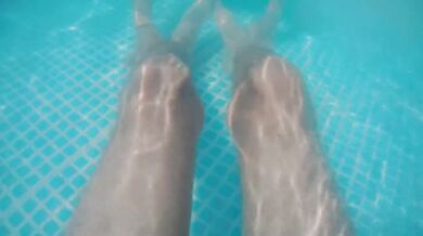 Teased in the pool forced to cum in public