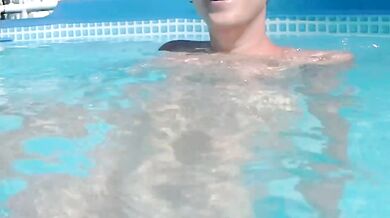 Teased in the pool forced to cum in public