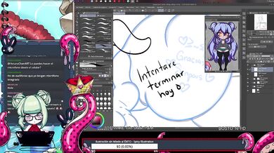 Live Drawing Hentai where Brunette with Huge Ass and Giant Tits Gets Choked by Oppai