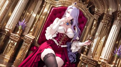 Lazy Queen on Golden Throne Gushes in Red Gown Haute Couture Tease