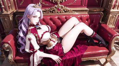 Lazy Queen on Golden Throne Gushes in Red Gown Haute Couture Tease