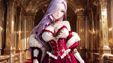Lazy Queen on Golden Throne Gushes in Red Gown Haute Couture Tease