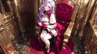 Lazy Queen on Golden Throne Gushes in Red Gown Haute Couture Tease