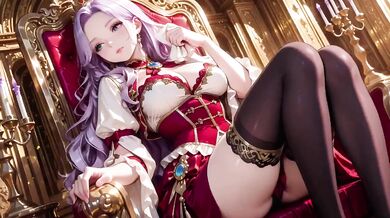 Lazy Queen on Golden Throne Gushes in Red Gown Haute Couture Tease