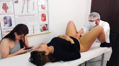 Lucky gynecologist fucks patient in fake exam then joins lesbian threesome
