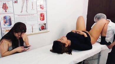 Lucky gynecologist fucks patient in fake exam then joins lesbian threesome