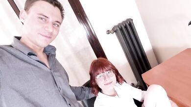Rough teen redhead classmate fucked hard on sofa and desk after school