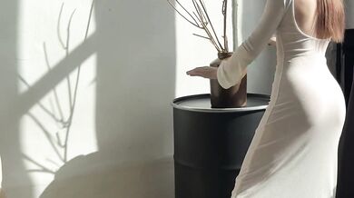 Teasing cleaning lady in transparent dress shows off her perfect goddess body