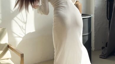 Teasing cleaning lady in transparent dress shows off her perfect goddess body