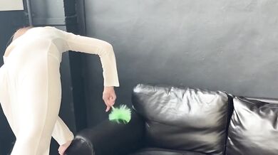 Teasing cleaning lady in transparent dress shows off her perfect goddess body