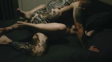 Tattooed couple handcuffed and pounded while she gushes