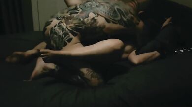 Tattooed couple handcuffed and pounded while she gushes