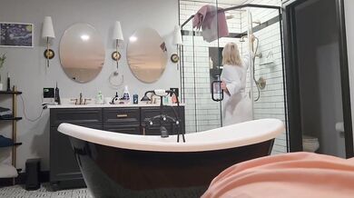 Stepson caught watching stepmom shower POV destroyed her in the steam