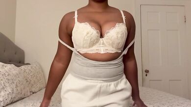 Ebony college virgin tries on slutty lingerie alone