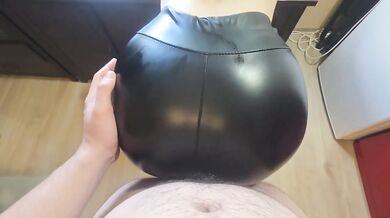 Slutty wife in latex with tight thighs gives sloppy blowjob then tight pussy gets destroyed in doggy cumshot