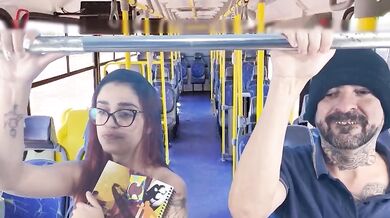 Redhead gets raw anal in a crowded bus no mercy
