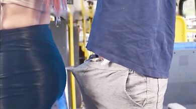 Redhead gets raw anal in a crowded bus no mercy