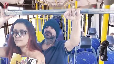 Redhead gets raw anal in a crowded bus no mercy