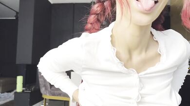Skinny redhead schoolgirl strips under skirt teasing soaked cunt