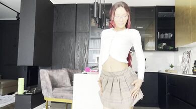 Skinny redhead schoolgirl strips under skirt teasing soaked cunt