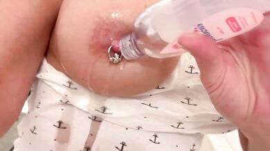 Oiled my BigTits and Pierced Nipples while Masturbating with Silver Vibrator