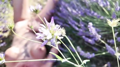 MILF redhead solo girl fucks herself in lavender field public orgasm exhibitionist heaven in South of France