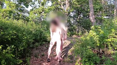 My obedient exhibitionist wife walks bare ass through the forest park