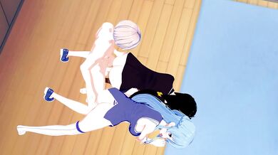 Aqua and Fubuki wrecked in wild Konosuba threesome hentai