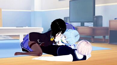 Aqua and Fubuki wrecked in wild Konosuba threesome hentai