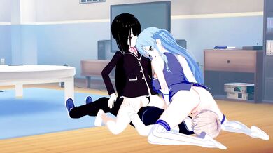 Aqua and Fubuki wrecked in wild Konosuba threesome hentai