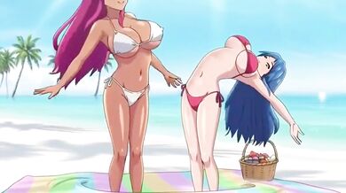 Two milfs on beach turn into wild lesbian squirt and threesome