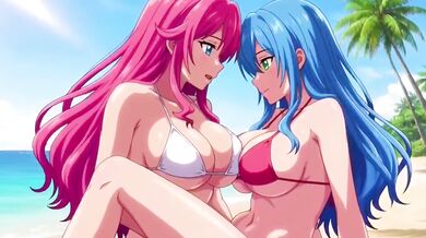 Two milfs on beach turn into wild lesbian squirt and threesome