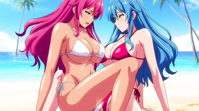 Two milfs on beach turn into wild lesbian squirt and threesome
