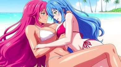 Two milfs on beach turn into wild lesbian squirt and threesome