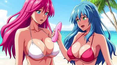 Two milfs on beach turn into wild lesbian squirt and threesome