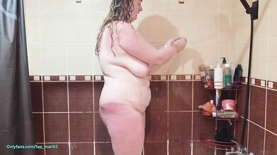 Chubby Wife Gets Slick Shower Shave with Big Natural Tits