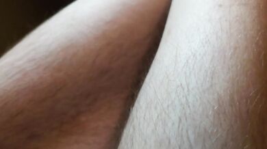Hairy legs and black panties close up