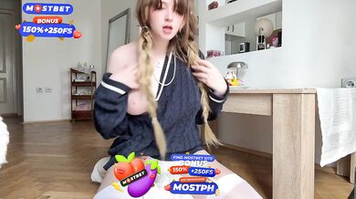 Soft cute girl continue rubbing her virgin pussy. So shy