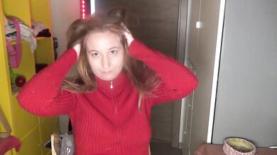 Nude smoke with flirt. Red sweater
