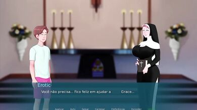 Naughty nun destroyed by big cock in hentai game deepthroat blowjob
